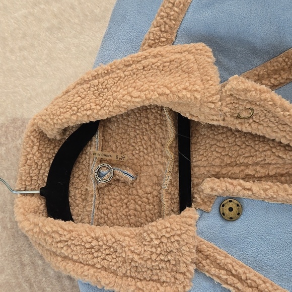 Blue Faux Suede Shearling Coat Jacket by One Girl Who - Small - Like New - Picture 2 of 7